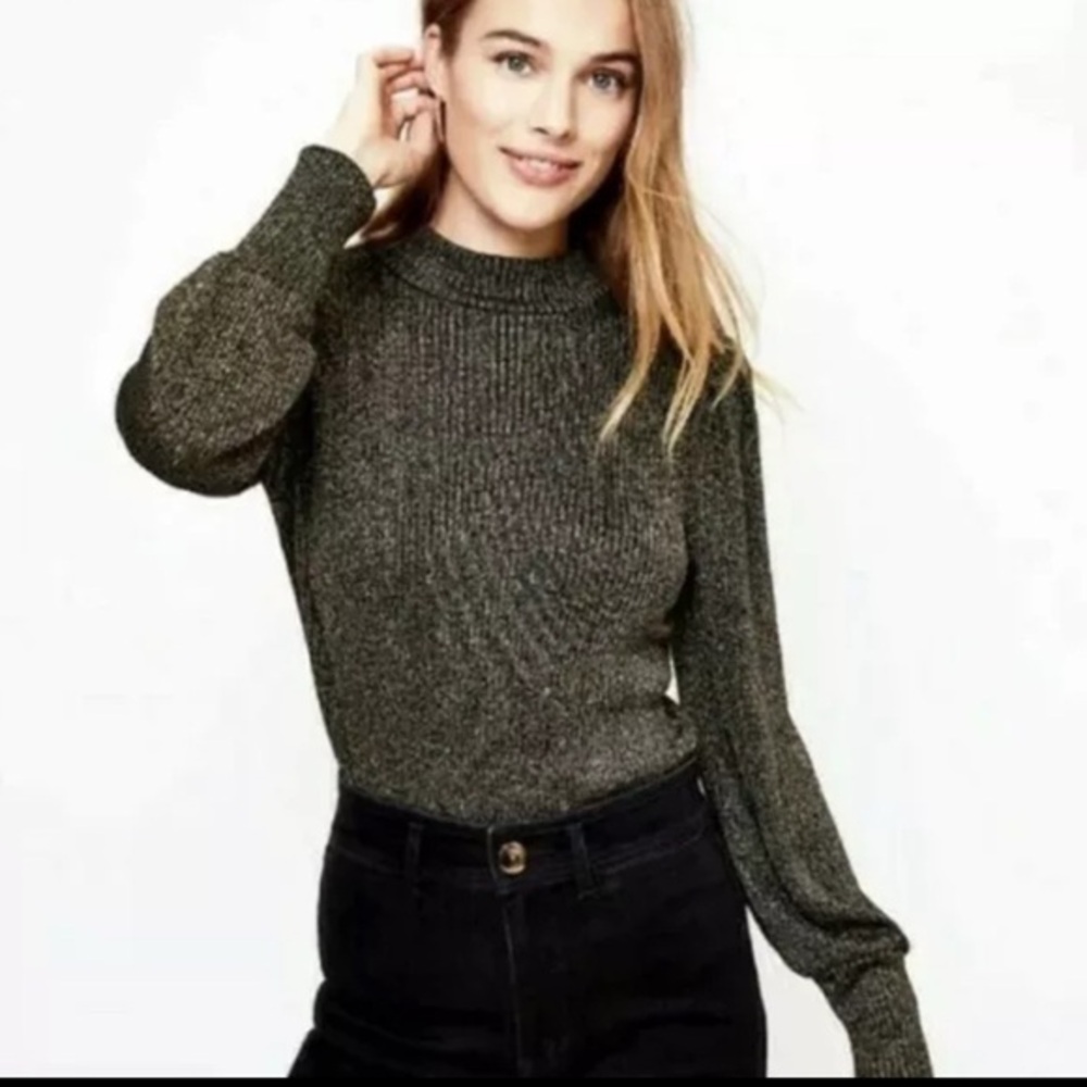 LOFT Women Gold Pullover Metallic Sweater Size XS